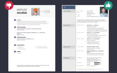CV inżyniera budownictwa Mateusza Zielińskiego, z doświadczeniem w projektach budowlanych i kwalifikacjami, idealne na program Erasmus.