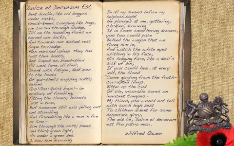 La poesia "Dulce et decorum est" di Wilfred Owen, con la sua cruda traduzione della guerra.