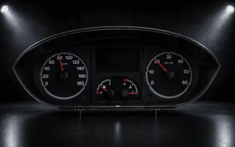 Instrumentpanel symboler Fiat Ducato: hastighetsmätare, varvräknare, bränsle- och temperaturmätare.