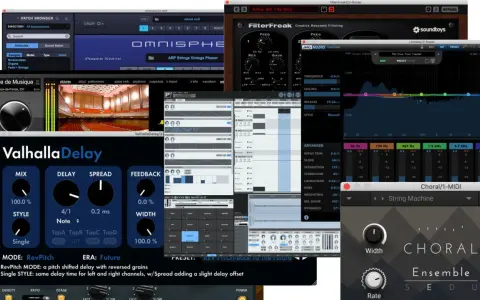 Kolekcja najlepszych pluginów audio: Valhalla Delay, Omnisphere, FilterFreak, Limitless i Choral.