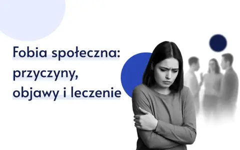 Młoda kobieta z fobią społeczną czuje się samotna wśród rozmytych postaci.
