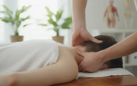 Terapia manualna karku, delikatna manipulacja powięzi dla ulgi w napięciu.