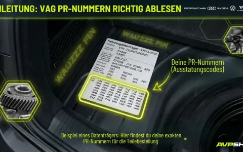 Anleitung zum Ablesen von VAG PR-Nummern (Ausstattungscodes) auf einem Fahrzeugdatenträger.