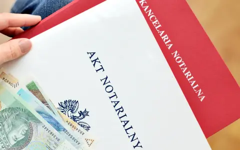 Akt notarialny i polskie banknoty w dłoni.