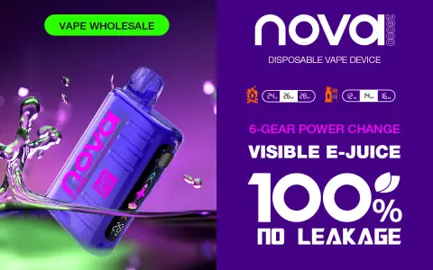 Vape Nova 25000, un dispositivo desechable con 6 niveles de potencia y e-líquido visible. ¡Disfruta de una experiencia de vapeo sin fugas!
