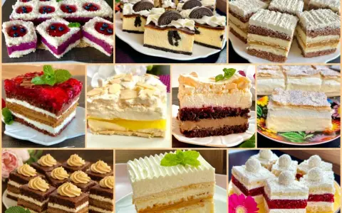 Kolaże z przepisami na najmodniejsze ciasta: sernik z Oreo, ciasta z owocami, kremowe i czekoladowe.