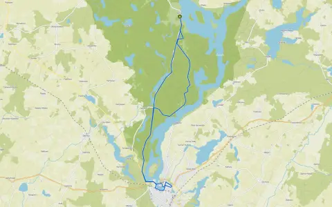 Mapa z zaznaczoną trasą spacerową i rowerową wokół Jezioraka, z widocznymi jeziorami i miejscowościami.
