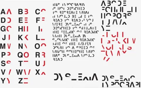 Zestaw liter z subtelnymi zmianami, ukazujący **detal w typografii**. Niektóre litery są częściowo zasłonięte lub zmodyfikowane, tworząc unikalny styl.