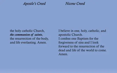 Comparing the Apostles Creed vs Nicene Creed, showing text for both.