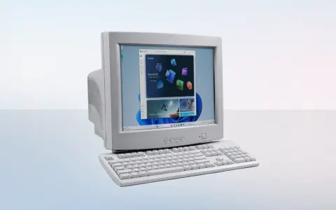 Ein alter Röhrenmonitor zeigt Windows 11. Die Installation von Windows 11 auf alten PCs ist möglich, aber nicht immer ratsam.