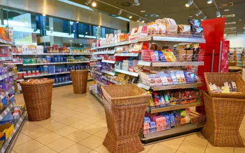 W sklepie z produktami spożywczymi, półki uginają się od słodyczy i przekąsek. Idealne miejsce, by zastanowić się, co warto przywieźć z Niemiec do Polski.