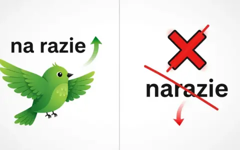 Zielony ptaszek z napisem "na razie" symbolizuje postęp. Obok czerwony krzyżyk przekreśla "narazie", pokazując błąd.