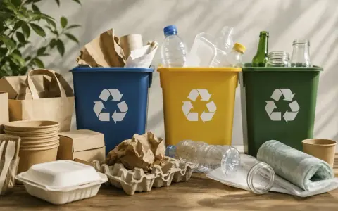 Segregacja odpadów: niebieski kosz na papier, żółty na plastik, zielony na szkło. Nawet hutniczy produkt odpadowy może znaleźć nowe życie.