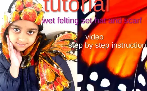 Dziewczynka w czapce i szalu z filcu na mokro. Tutorial: filcowanie na mokro krok po kroku.