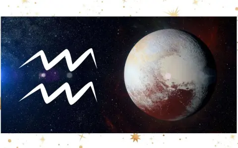 Pluton w wodniku, symbol zodiaku Wodnik i planeta Pluton na tle kosmosu.