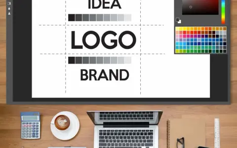 Schizzo di un logo e brand, con palette colori e strumenti di design. Perfetto per consulenza moda.