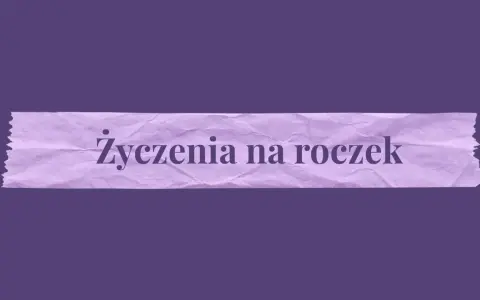 Fioletowa taśma z napisem "Życzenia na roczek". Idealna do ozdobienia kartek z życzeniami.