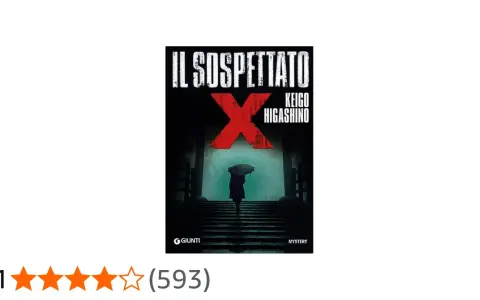 Copertina del libro "Il sospettato X" di Keigo Higashino. Una figura con ombrello sale una scalinata buia.