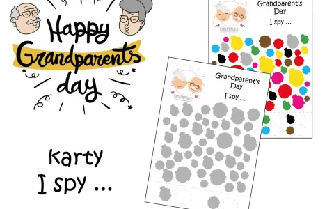 Happy Grandparents Day" hasła i karty "I spy" z podobiznami babci i dziadka. Idealne na dzień babci po angielsku.