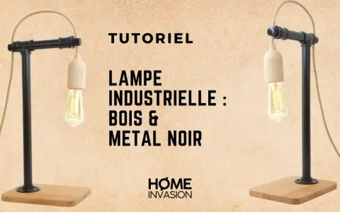 Lampe industrielle DIY en bois et métal noir, style loft. Un tutoriel pour créer votre propre luminaire.