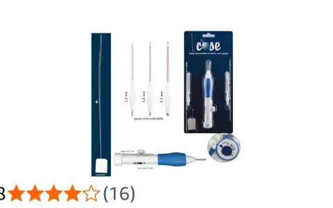 Kit de aguja de bordar a mano con 3 agujas intercambiables de diferentes grosores (1,3 mm, 1,6 mm, 2,2 mm) y enhebrador.