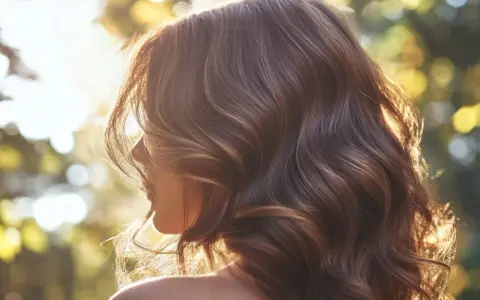 Cabello castaño brillante con reflejos dorados, como si se hubiera aplicado miel.
