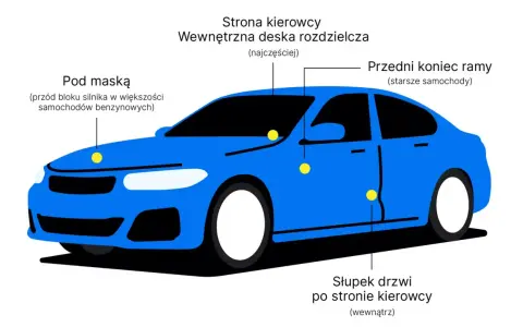 Jak sprawdzić czy auto nie jest kradzione? Sprawdź VIN pod maską, na desce rozdzielczej, ramie i słupku drzwi.