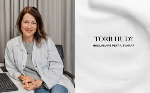 Hudläkare Petra svarar på frågan "Torr hud?". Hon rekommenderar troligen Miniderm Duo Ansikte för att behandla torr hud.