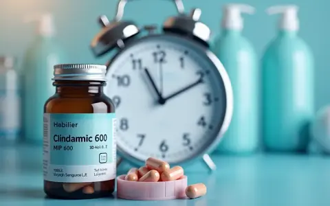 Antybiotyk Clindamycin 600 w kapsułkach, obok budzika. Ważne jest regularne przyjmowanie leku.
