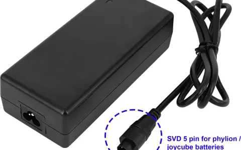 Czarna ładowarka do roweru elektrycznego z kablem i wtyczką 5-pinową SVD do akumulatorów Phylion/Joycube.