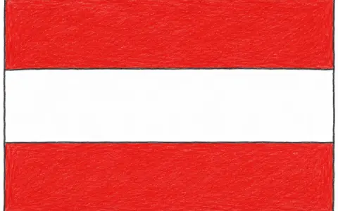 Flaga Austrii, prosta i elegancka, z czerwonymi pasami na górze i dole, oddzielonymi białym środkiem.