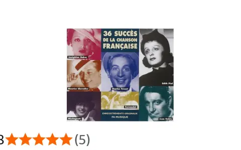 Compilation "36 Succès de la Chanson Française" avec Charles Trenet, Edith Piaf, Joséphine Baker, et d'autres légendes.