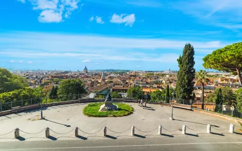Vista panoramica di Roma, con cupole e tetti. Un luogo ideale tra i posti da visitare a Roma gratis per godersi il panorama.