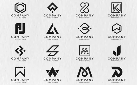 Kolekcja nowoczesnych logotypów, które pokazują, czym jest monogram. Znaki graficzne dla firm, od prostych liter po złożone symbole.
