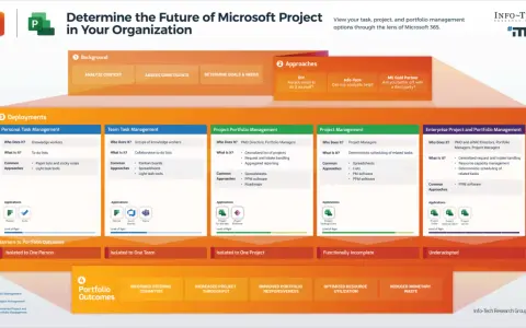 Schemat przedstawia zarządzanie zadaniami, projektami i portfelem w organizacji z wykorzystaniem Microsoft Project.