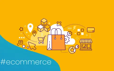 Grafika ilustruje procesy e-commerce, od lokalizacji po płatność, z naciskiem na up selling i budowanie relacji z klientem.