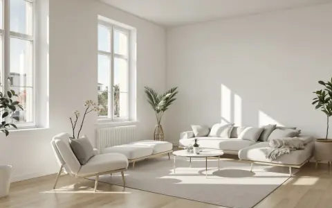 Un salon lumineux et aéré, typique d'un appartement traversant, avec un canapé modulable, un fauteuil, une table basse et des plantes vertes.