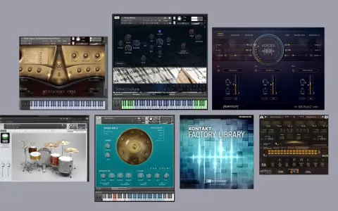 Kolekcja wtyczek do produkcji muzyki, w tym fortepian, perkusja, instrumenty etniczne i biblioteka **Kontakt** Factory Library.