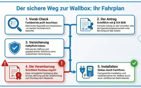 Schritt-für-Schritt-Anleitung für den sicheren Wallbox Anschluss: Vorab-Check, Antrag, Versicherung, Vereinbarung und fachgerechte Installation.