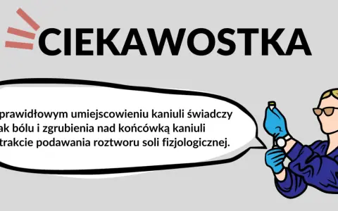 Pielęgniarka z kaniulą w ręku. Brak bólu i zgrubienia świadczy o prawidłowym umiejscowieniu kaniuli w żyłach obwodowych.
