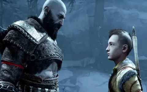 Kratos y Atreus en un paisaje nevado. La **duración** de God of War Ragnarök es épica.