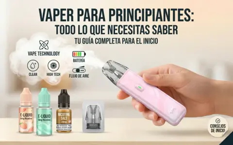 Un vaper rosa con un cartucho vaper y botellas de e-líquido. Guía para principiantes.