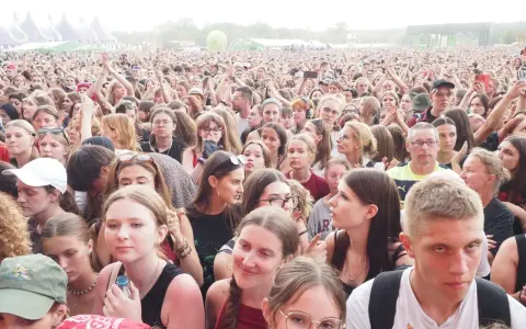 Tłum ludzi na lodz summer festival, z rękami w górze, cieszący się muzyką.