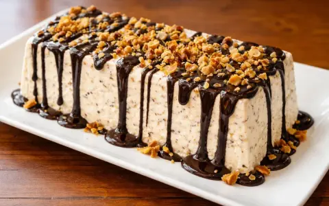 Delizioso parfait di mandorle, ricoperto di cioccolato fuso e croccante granella.