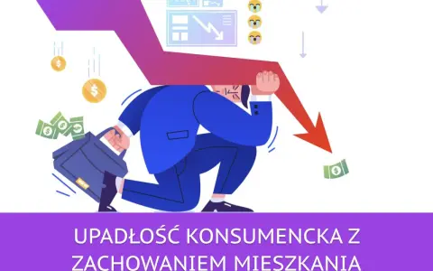 Biznesmen dźwiga ciężar spadkowego wykresu, symbolizując upadłość konsumencką z zachowaniem mieszkania.