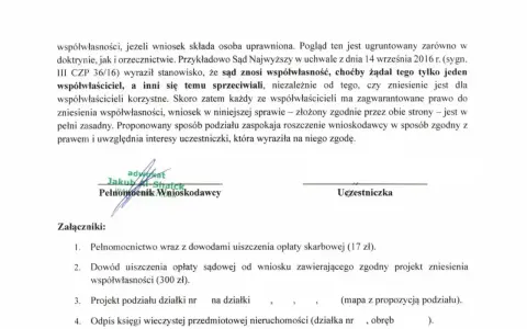 Kto ponosi koszty zniesienia współwłasności? Dokument omawia zasady podziału i koszty sądowe.