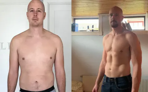 Man före och efter en carnivore diet svenska. Synlig muskelökning och minskad kroppsfett.
