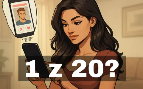 Kobieta przegląda profile na Tinderze. Czy tylko 1 z 20 dopasowań zakończy się sukcesem?