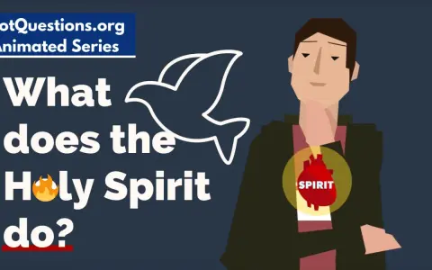 Animated graphic asking "What does the Holy Spirit do?" with a dove symbol and a heart labeled "Spirit" inside a person.