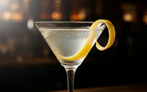 En iskallad dry martini med citronskal. Perfekt för en klassisk dry martini-recept.